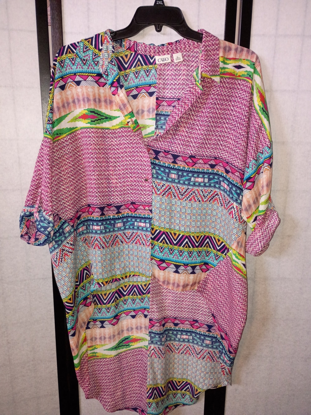 Cato Vibrant Pink Geometric Print High Low Tunic